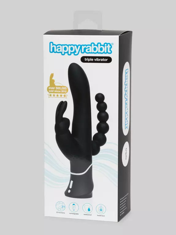 Love Honey Happy Rabbit Triple Curve Rechargeable Rabbit Vibrator Black