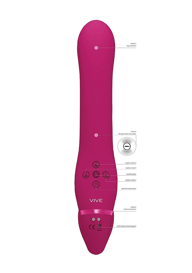 Shots Toys | VIVE AI Dual Vibrating & Air Wave Tickler Strapless Strapon Pink