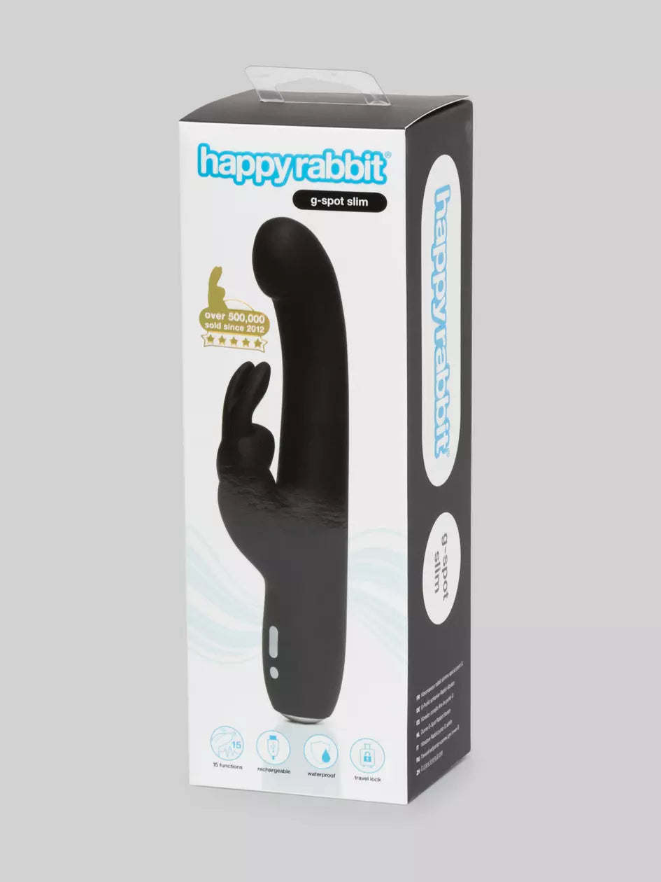 Love Honey Happy Rabbit Slimline G-Spot Rechargeable Rabbit Vibrator Black