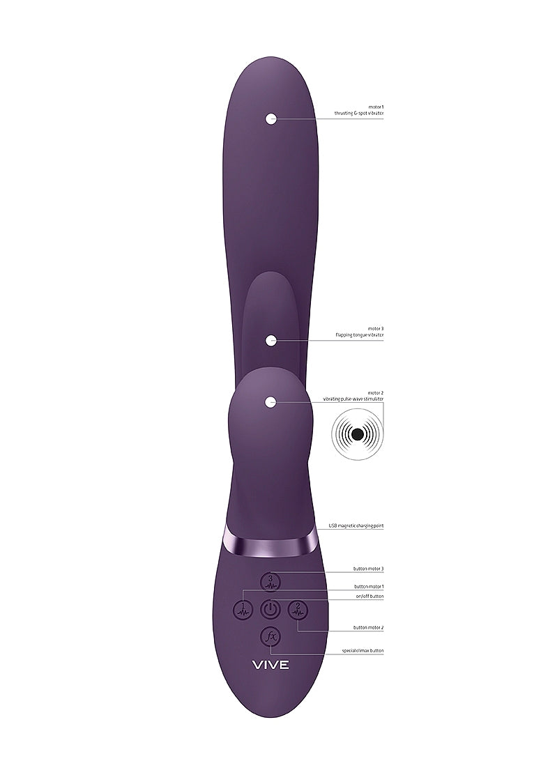 Shots Toys | VIVE Kura Thrusting G-Spot Vibrator Flapping Tongue & Pulse Wave Purple