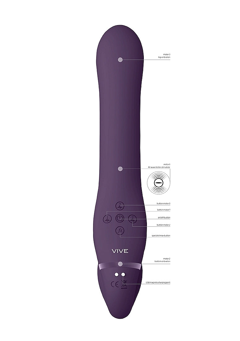 Shots Toys | VIVE AI Dual Vibrating & Air Wave Tickler Strapless Strap-On Purple