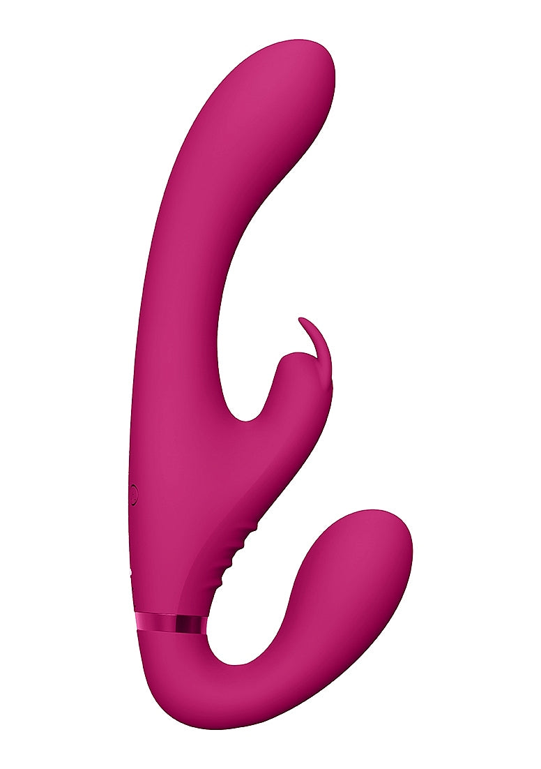 Shots Toys | VIVE Suki Vibrating G-Spot Clitoral Triple Vibrator Strapless Strap On Pink