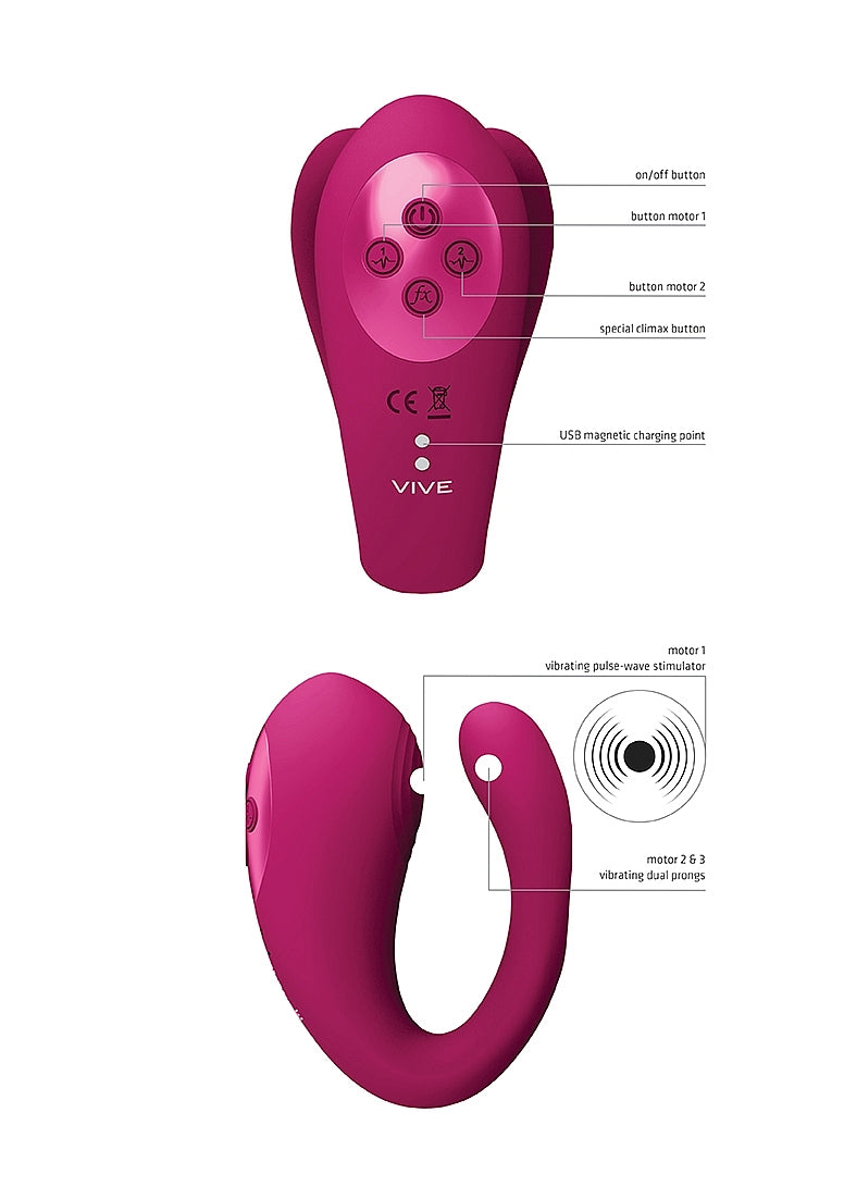 Shots Toys | VIVE Yoko Triple Action Vibrating Dual Prongs & Pulse Wave Pink