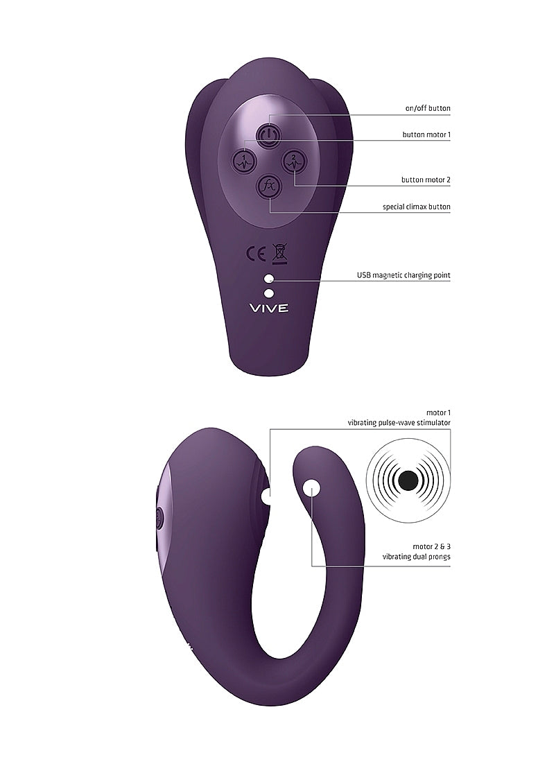 Shots Toys | VIVE Yoko Triple Action Vibrating Dual Prongs & Pulse Wave Purple