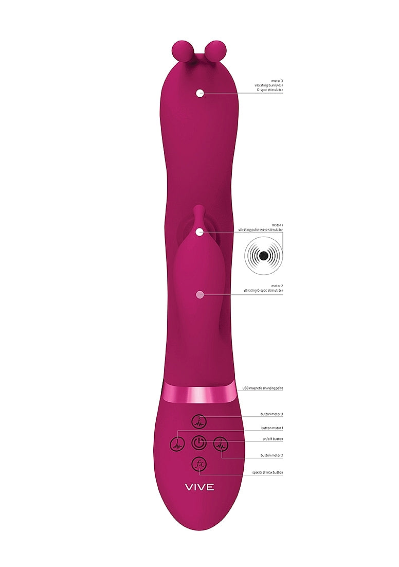 Shots Toys | VIVE Gada Bunny Ear G-Spot & Pulse Wave Shaft Rabbit Vibrator Pink