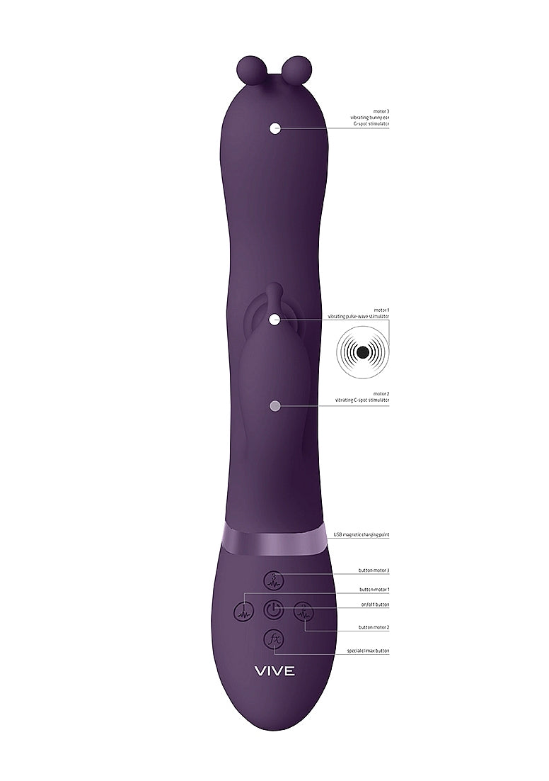 Shots Toys | VIVE Gada Bunny Ear G-Spot & Pulse Wave Shaft Rabbit Vibrator Purple