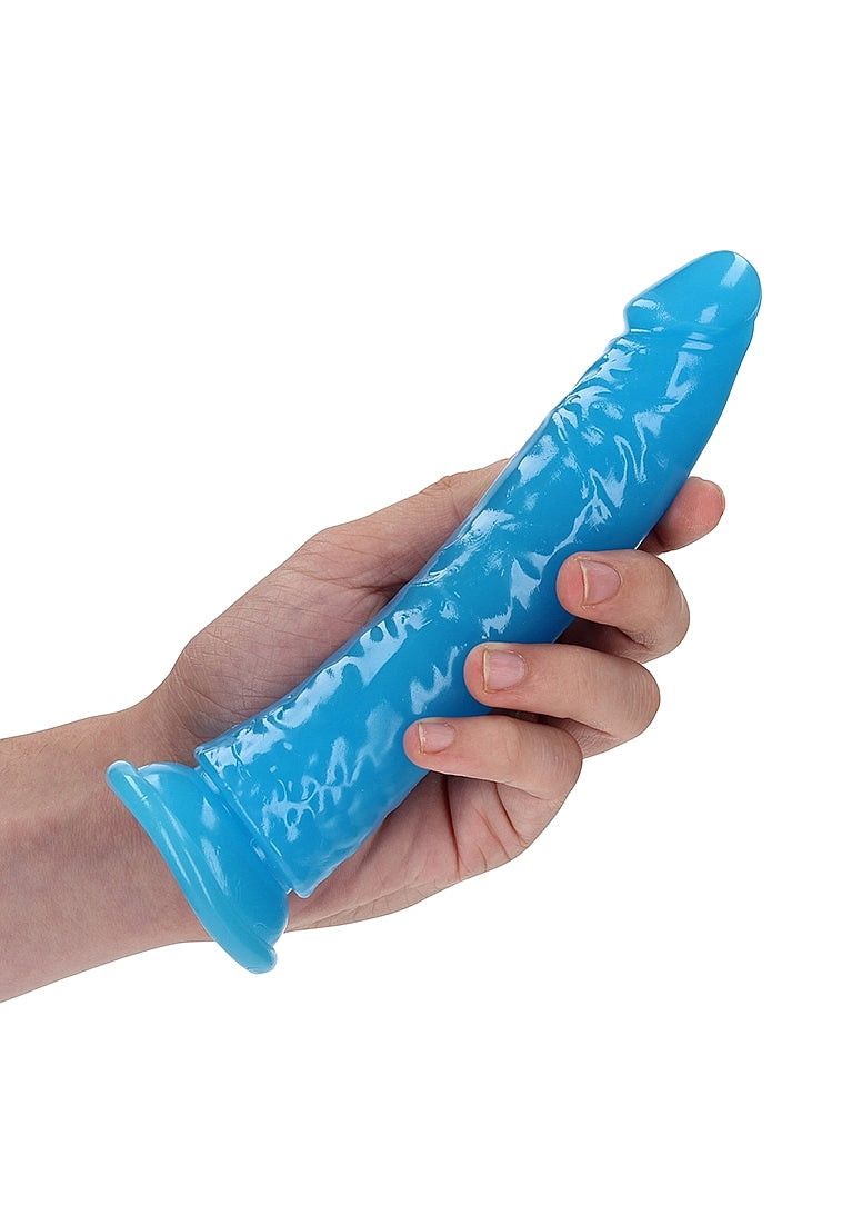 Shots Toys | REALROCK 18cm Slim Glow in the Dark Neon Blue 7" Dildo Dong