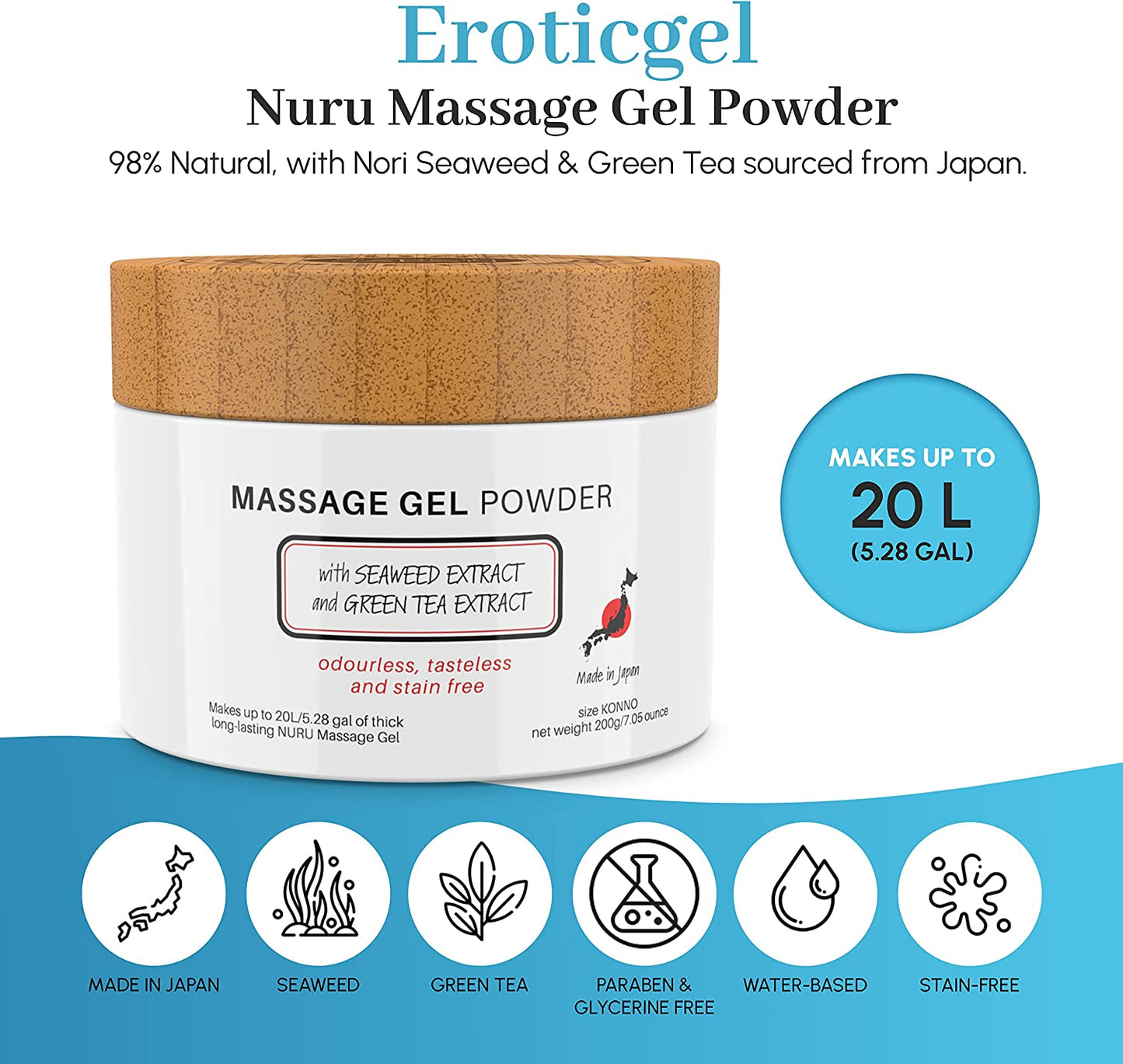 Eroticgel | Nuru Massage Gel Powder Made in Japan 200g - Makes 20 Litres - KONNO