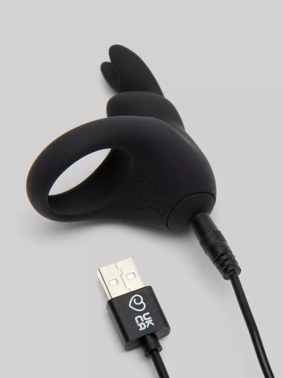 Love Honey Happy Rabbit Rechargeable Vibrating Rabbit Cock Ring Black