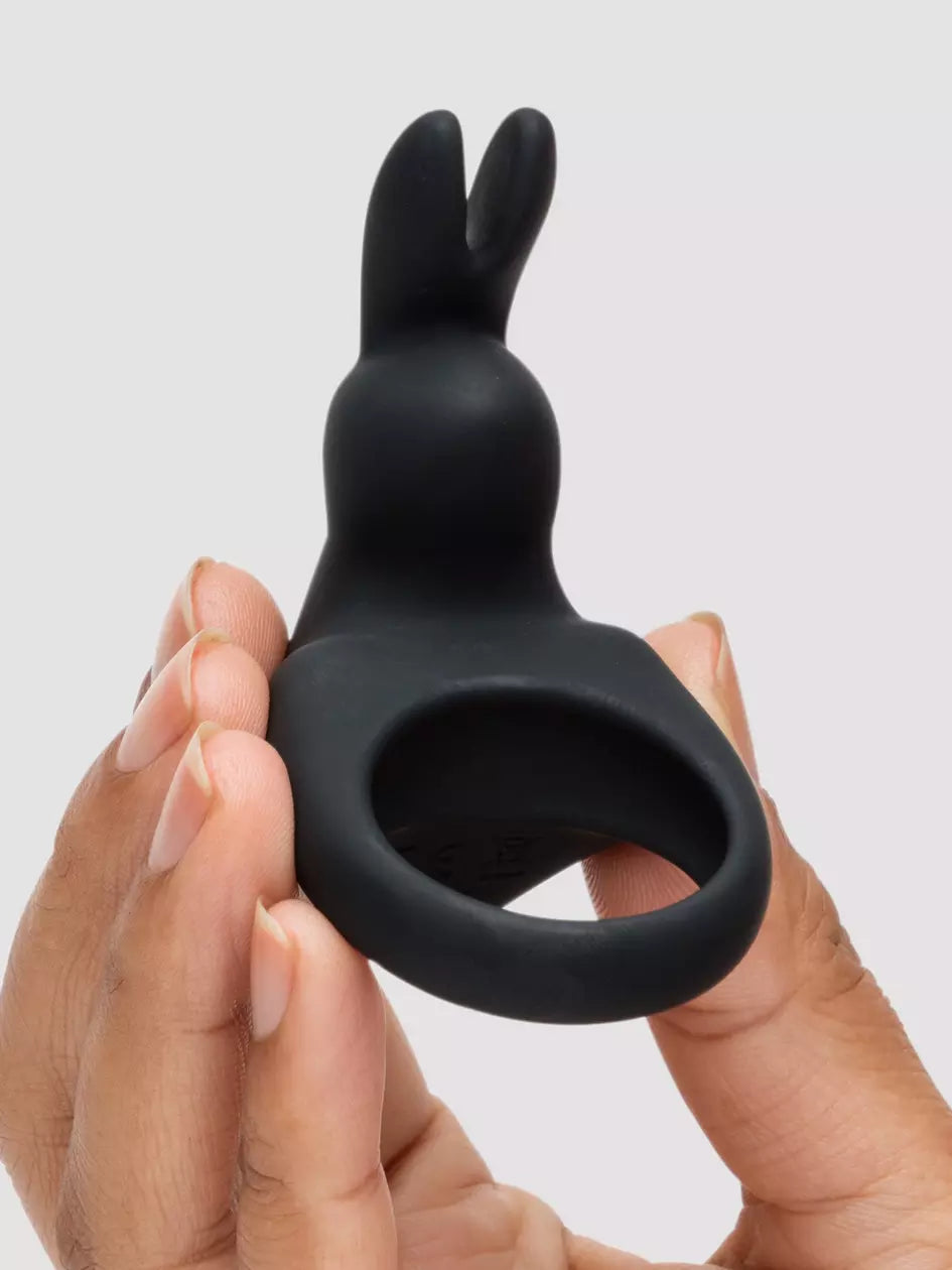 Love Honey Happy Rabbit Rechargeable Vibrating Rabbit Cock Ring Black