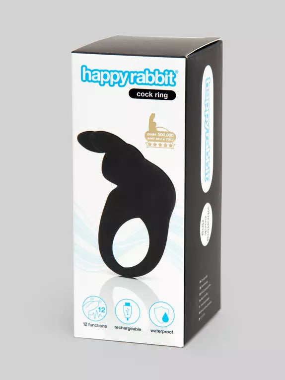 Love Honey Happy Rabbit Rechargeable Vibrating Rabbit Cock Ring Black