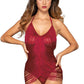 Dreamgirl Stretch Spandex Mesh Halter Teddy with Strappy Back Detail Garnet Size M or L