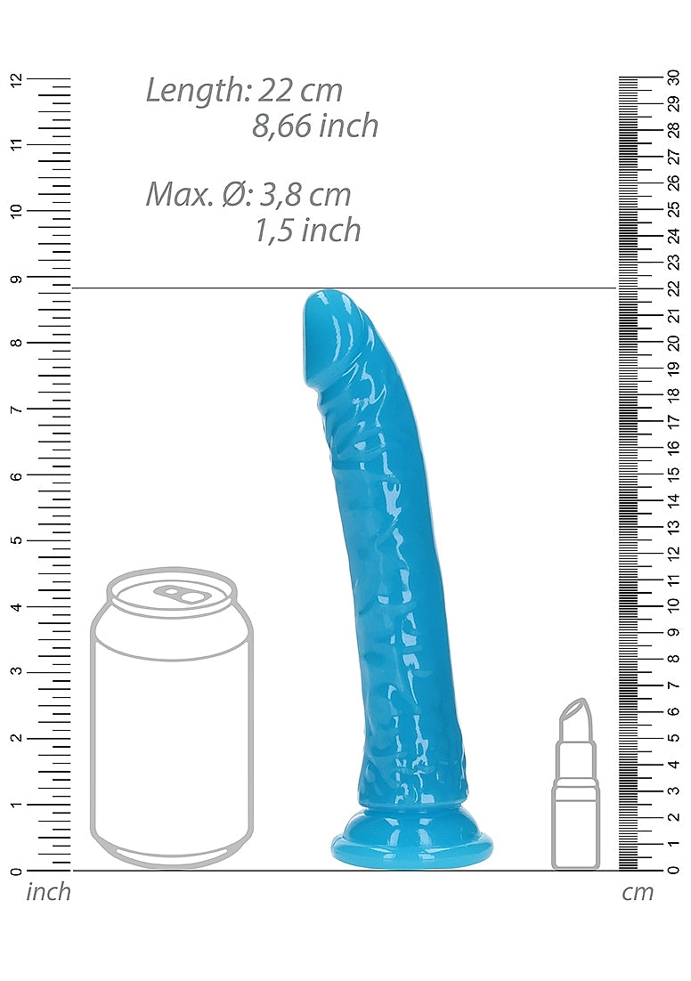 Shots Toys | REALROCK 20cm Slim Glow in the Dark Neon - Blue (8") Dildo Dong