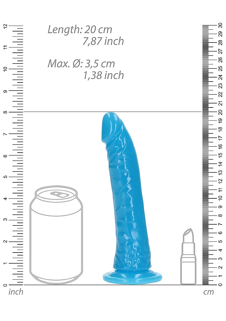 Shots Toys | REALROCK 18cm Slim Glow in the Dark Neon Blue 7" Dildo Dong