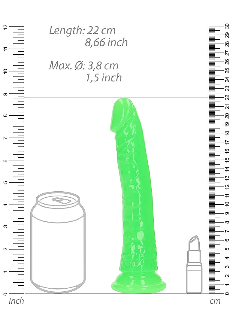 Shots Toys | REALROCK 20cm Slim Glow in the Dark Neon - Green (8") Dildo Dong