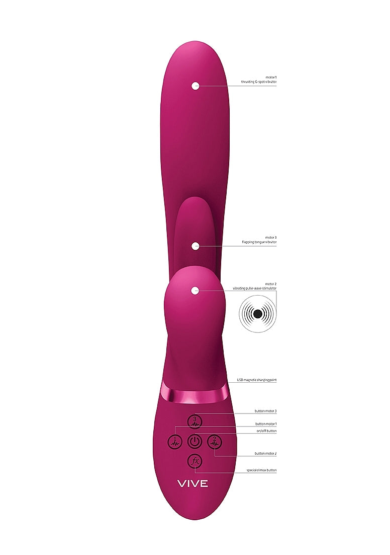 Shots Toys | VIVE Kura Thrusting G-Spot Vibrator Flapping Tongue & Pulse Wave Pink