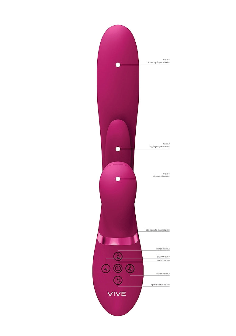 Shots Toys | VIVE Ena Thrusting G-Spot Vibrator w Flapping Tongue & Air Wave Pink