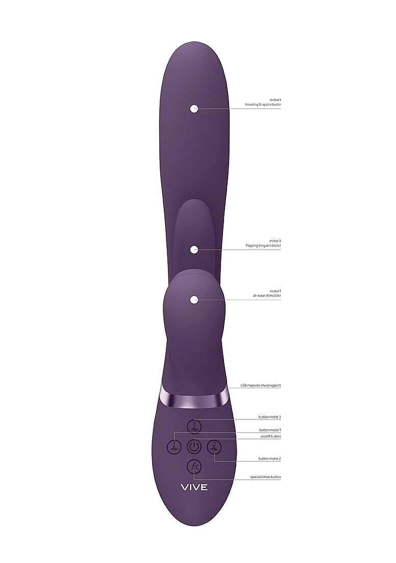 Shots Toys | VIVE Ena Thrusting G-Spot Vibrator w Flapping Tongue & Air Wave Purple