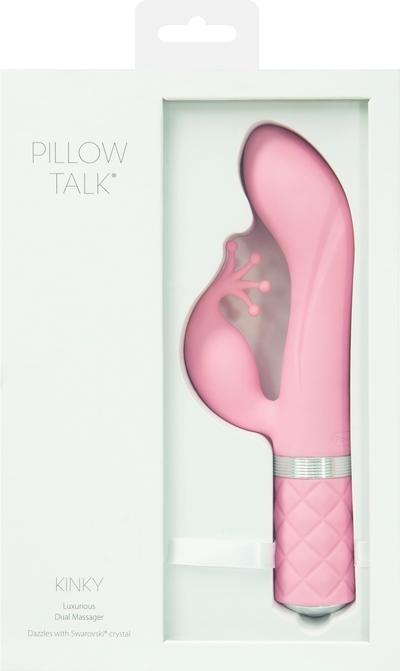 Pillow Talk Kinky Dual Massager Rabbit Vibrator w Swarovski Crystal Button Pink