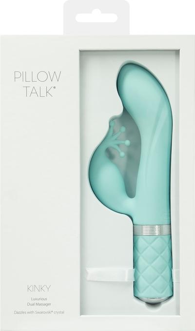 Pillow Talk Kinky Dual Massager Rabbit Vibrator w Swarovski Crystal Button Teal