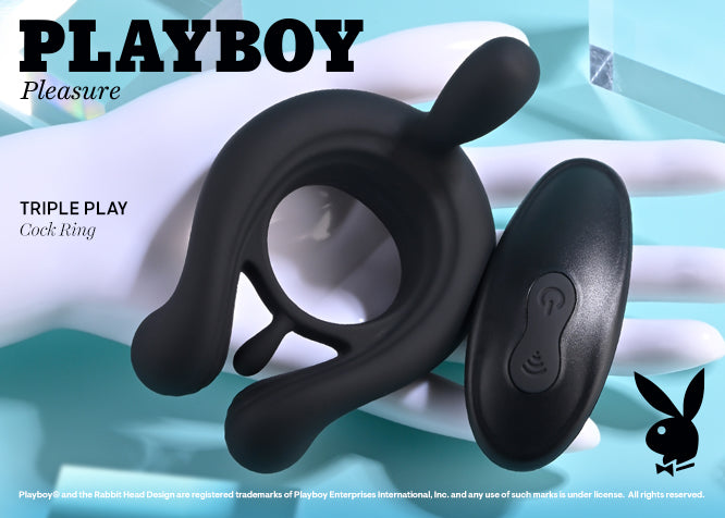 Playboy Pleasure TRIPLE PLAY Black USB Rechargeable Cock Ring w Wireless Remote