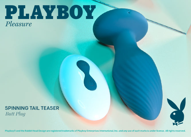 Playboy Pleasure SPINNING TAIL TEASER Blue 9.7cm Vibrating & Rotating Butt Plug with Wireless Remote