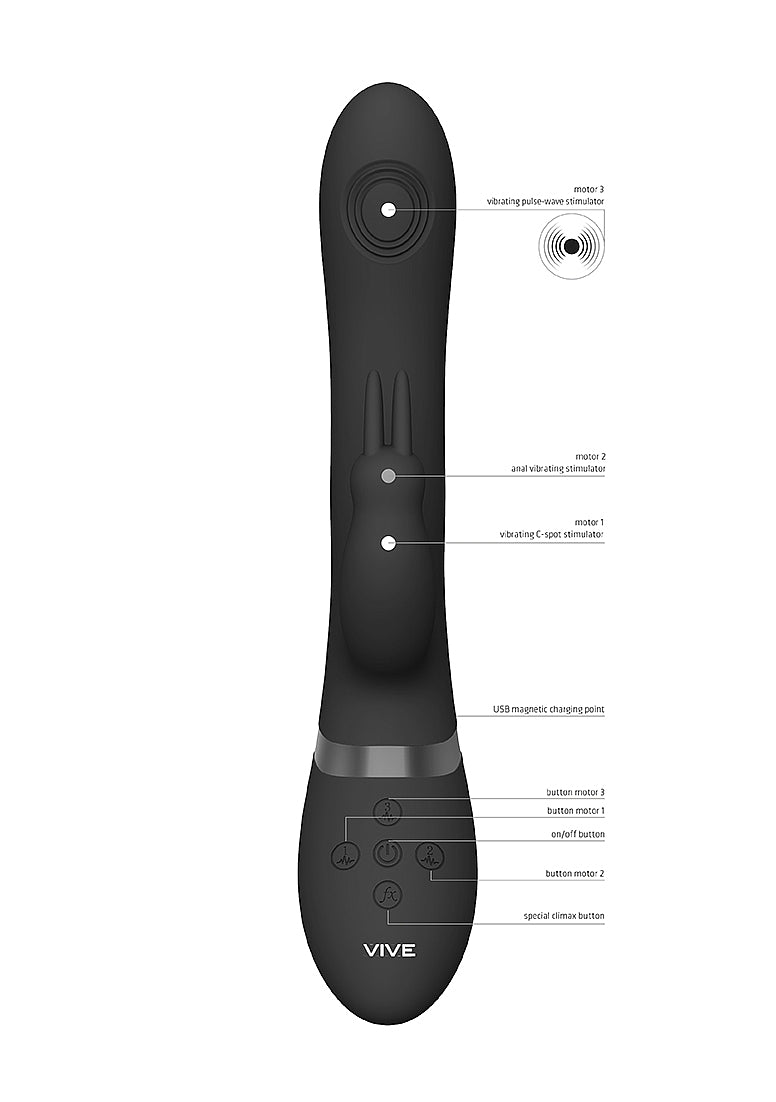 Shots Toys | VIVE Rini Pulse Wave Double Penetration Rabbit Vibrator Black