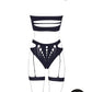 Le Desir Shade - Ananke XII - Three Piece with Choker, Bandeau Top and Pantie with Garters Black Size OS