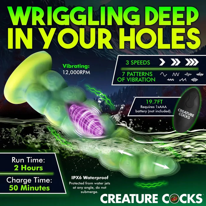 Creature Cocks Squirmer - Green 22.3cm USB Rechargeable Thrusting Fantasy Dildo