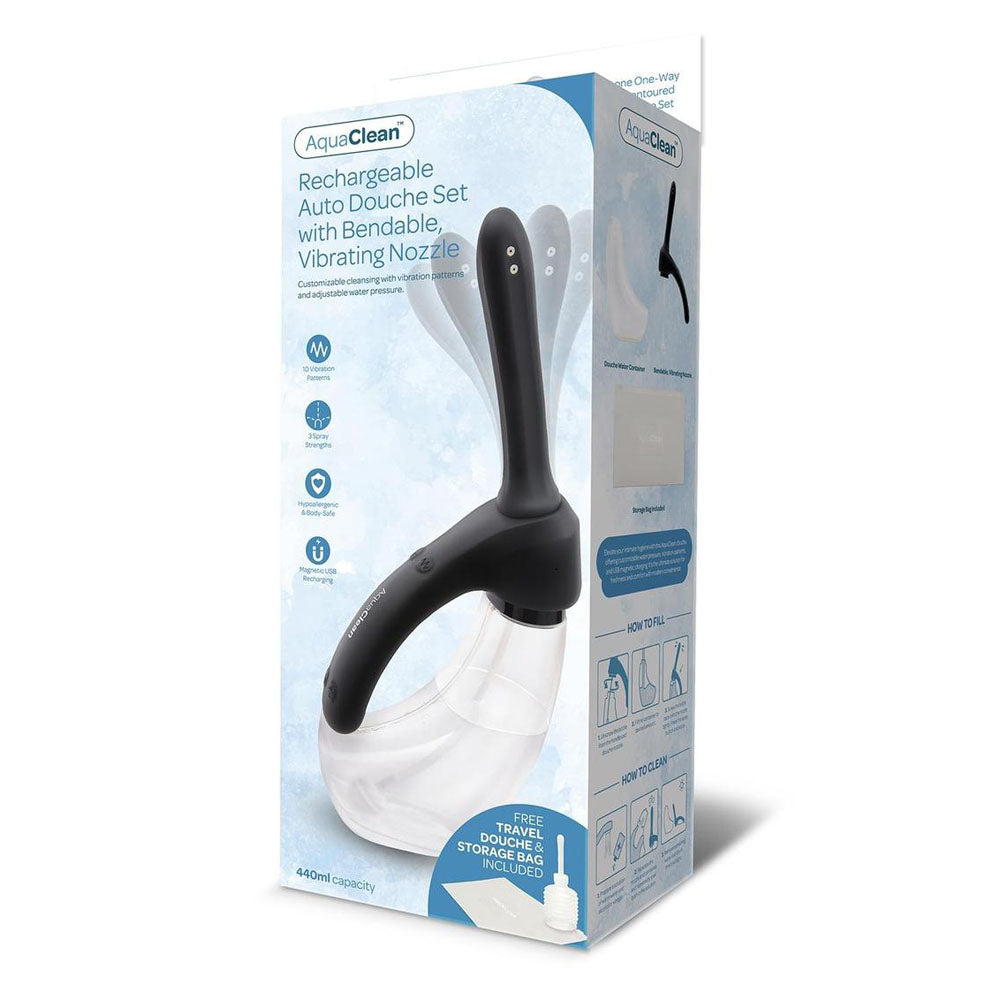 AquaClean Rechargeable Auto Douche Set with Bendable Vibrating Nozzle 440ml Capacity with Free Travel Douche Included