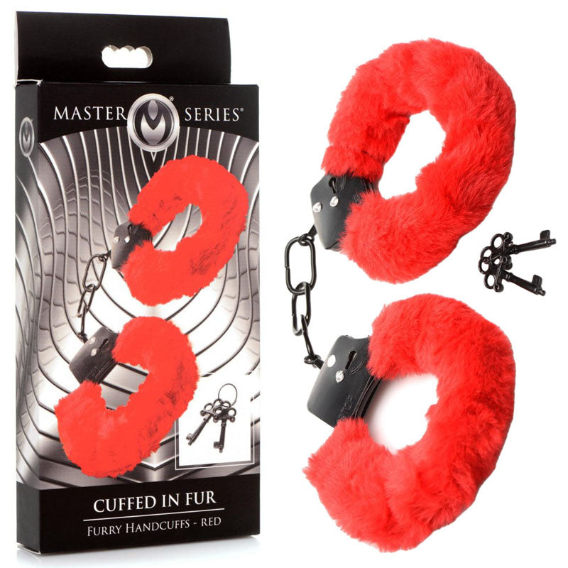 Master Series Cuffed in Fur - Red Fluffy Handcuffs