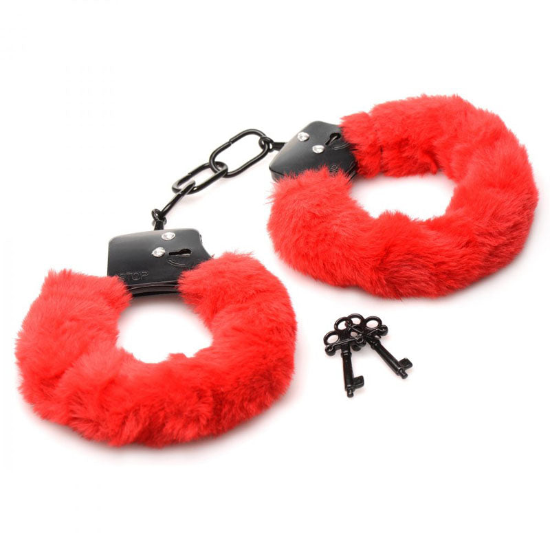 Master Series Cuffed in Fur - Red Fluffy Handcuffs