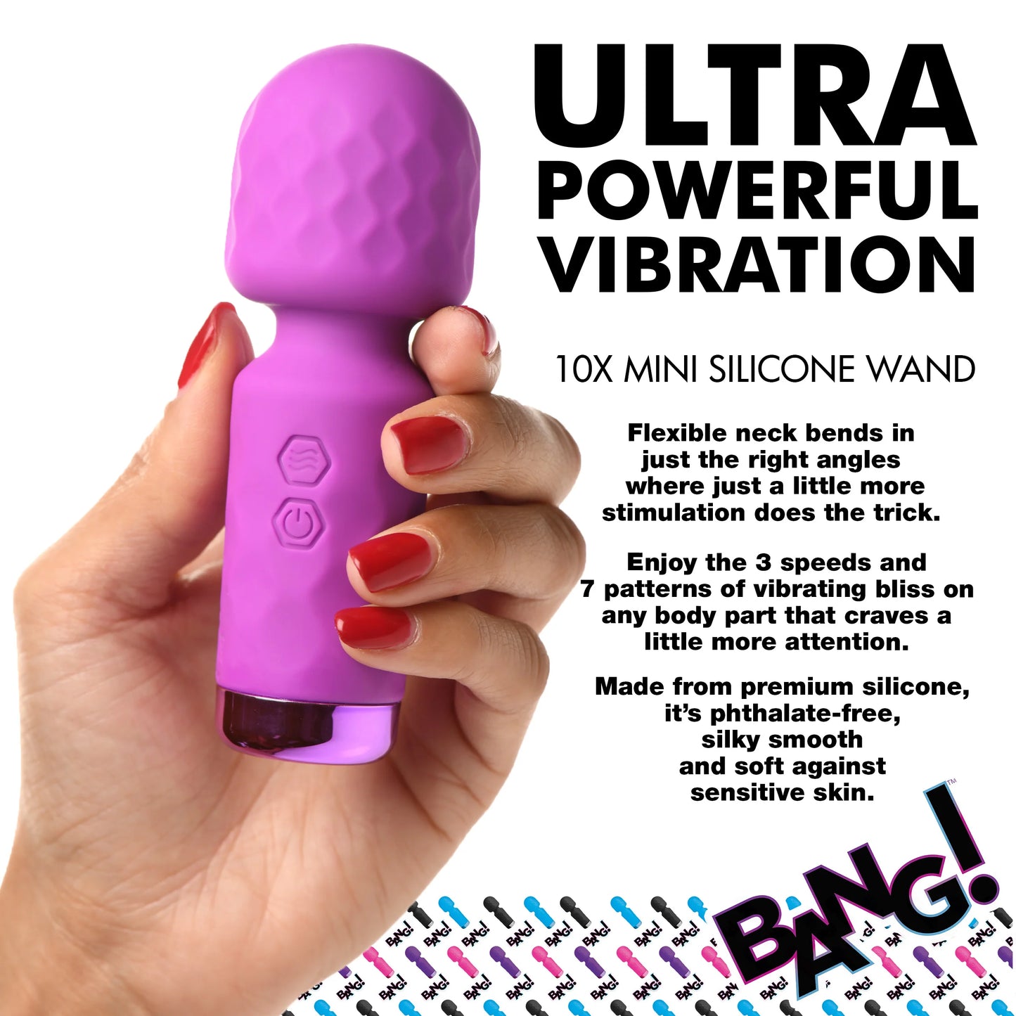 XR Brands | BANG! 10X Mini Silicone Wand Vibrator - Purple