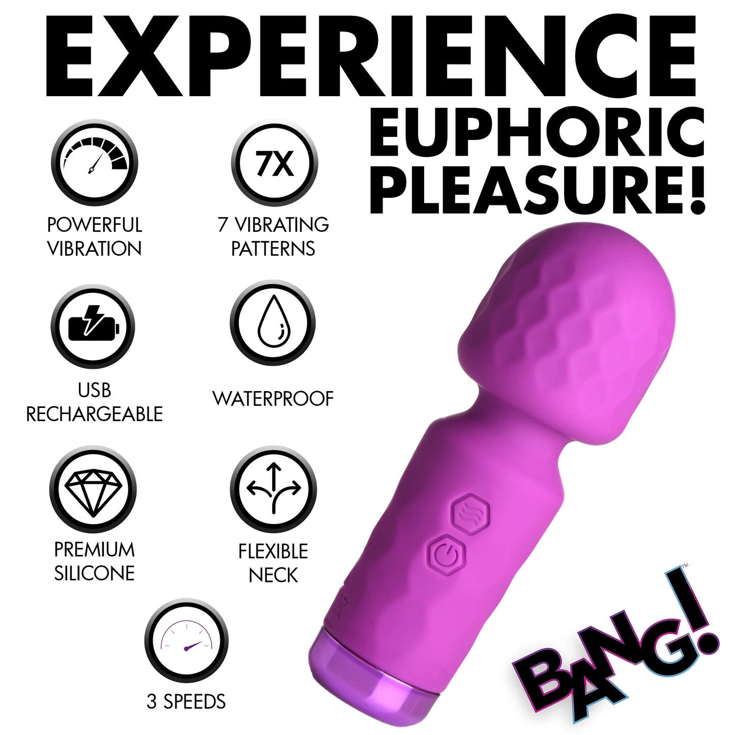 XR Brands | BANG! 10X Mini Silicone Wand Vibrator - Purple