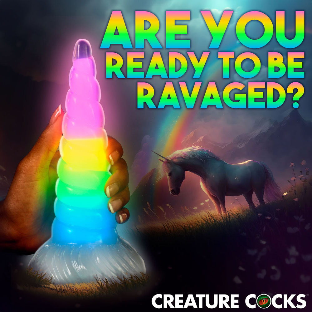 Creature Cocks Uni-Glow - Glow in Dark Rainbow 19.5cm Unicorn Fantasy Dildo