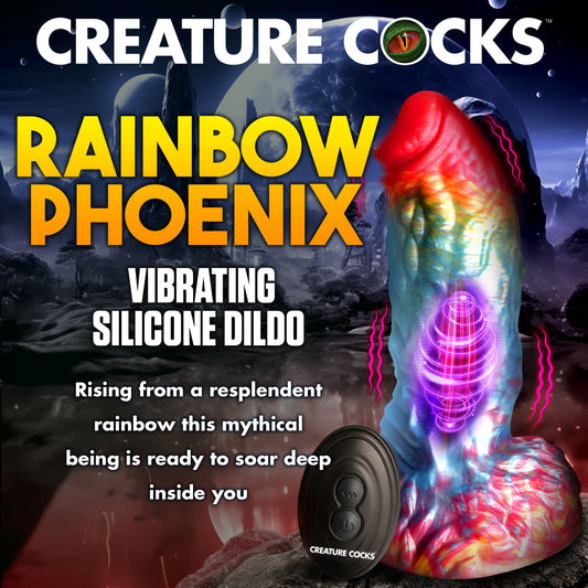 Creature Cocks Rainbow Phoenix Vibrating Silicone Dildo with Remote Control