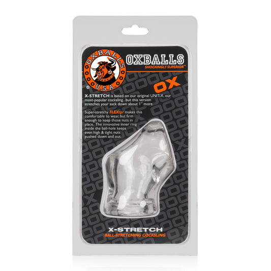 OXBALLS UNIT-X STRETCH sporty sleek cocksling w/ extended ballstretcher base CLEAR