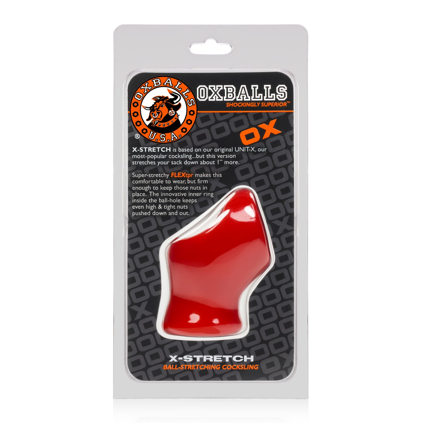 OXBALLS UNIT-X STRETCH sporty sleek cocksling w/ extended ballstretcher base RED