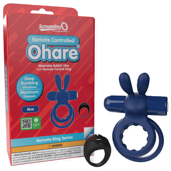 ScreamingO Ohare Wearable Rabbit Vibe Cock Ring with Remote Control Ring Blue