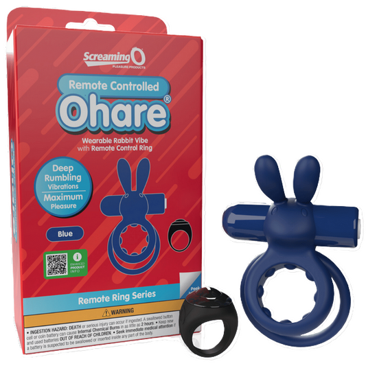 ScreamingO Ohare Wearable Rabbit Vibe Cock Ring with Remote Control Ring Blue