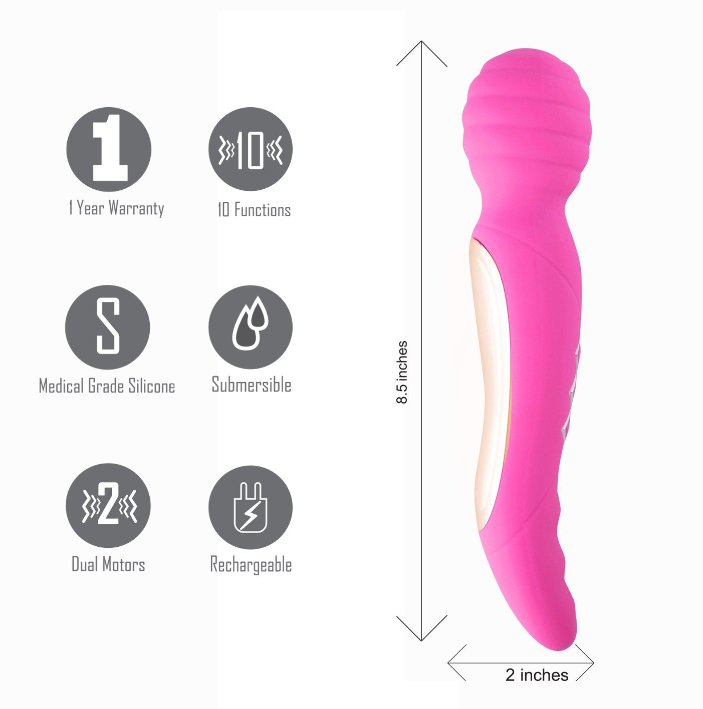 Maia Toys | Maia Zoe Pink 21.6cm USB Rechargeable Dual Vibrating Massage Wand