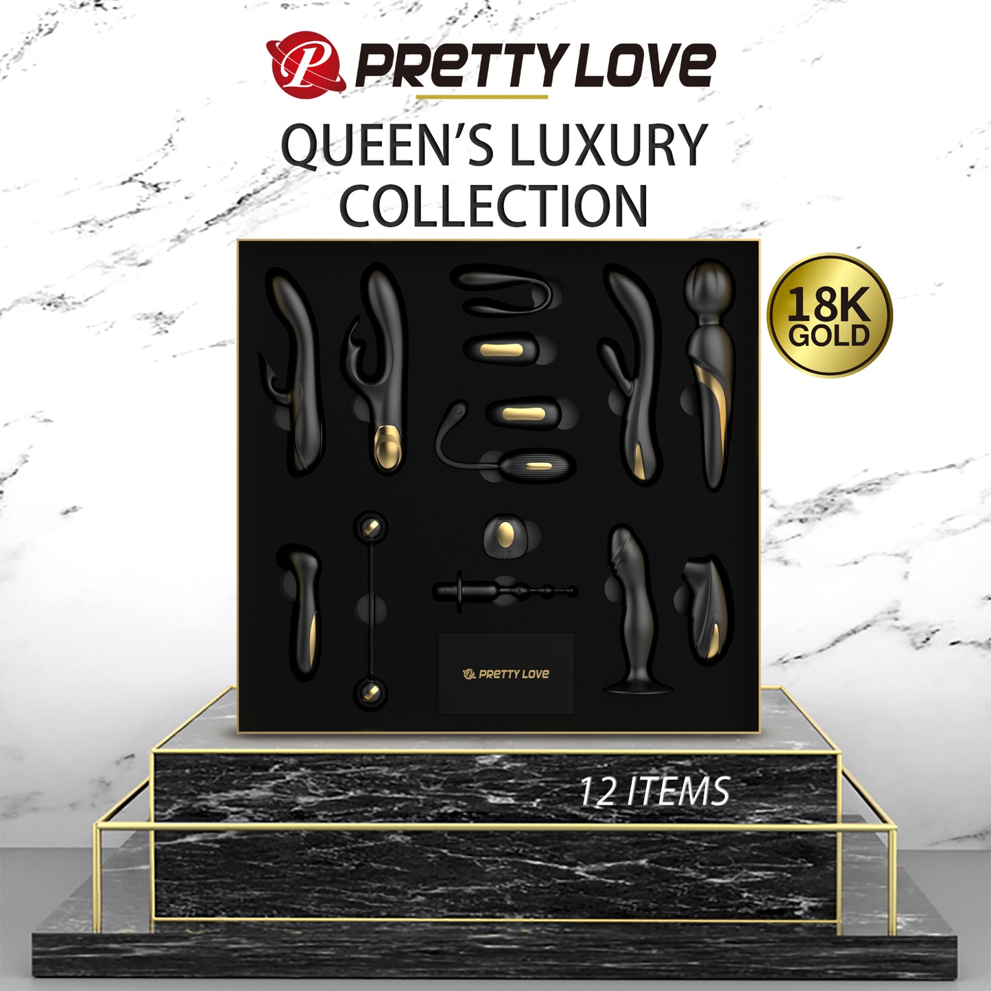 Pretty Love Queen's Luxury Collection - Sex Toy Gift Set - 12 Pieces Black/Gold