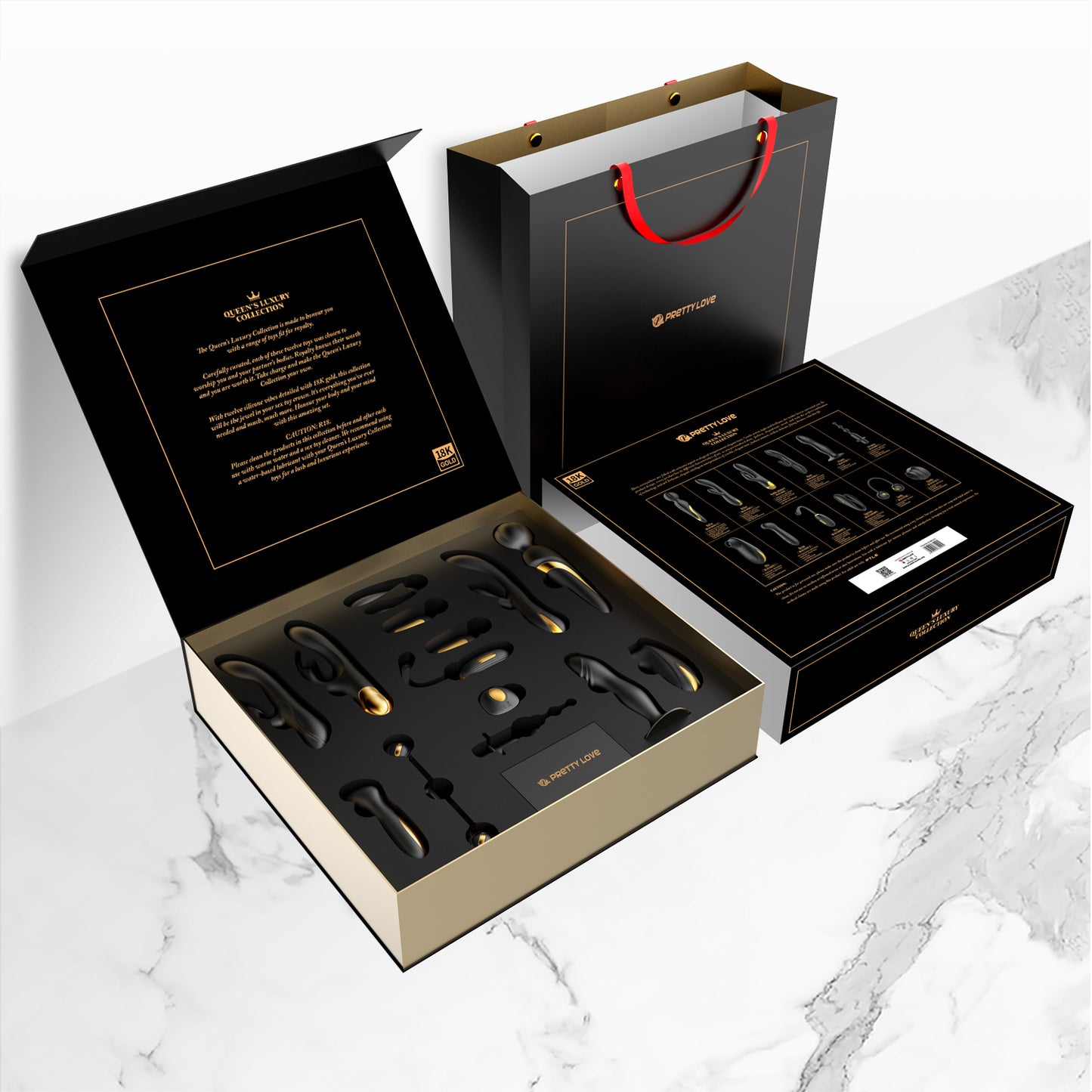 Pretty Love Queen's Luxury Collection - Sex Toy Gift Set - 12 Pieces Black/Gold