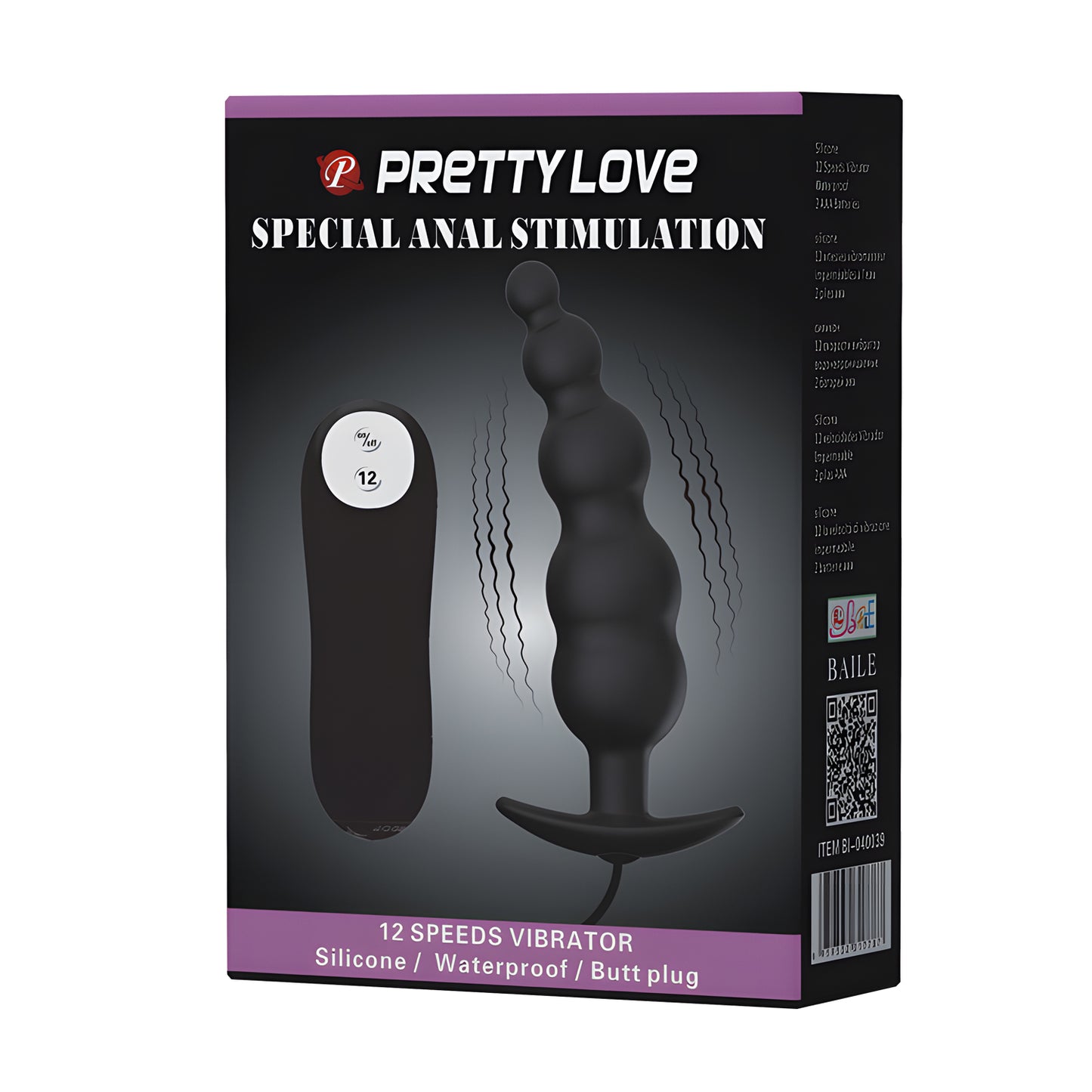 Pretty Love Special Anal Stimulation Vibrating Ribbed Anal Butt Plug Black