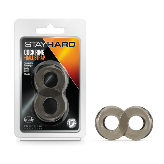 Blush Novelties | Stay Hard Cock Ring and Ball Strap - Black Cock & Ball Ring