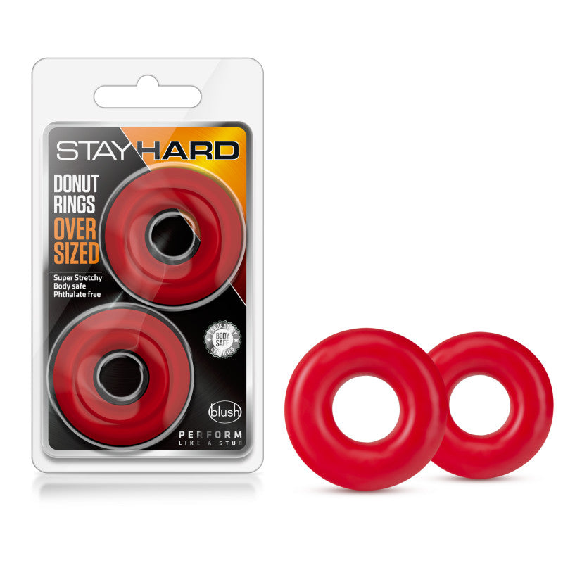 Blush Novelties | Stay Hard - Donut Rings Oversized - Red Large Cock Rings - Set of 2