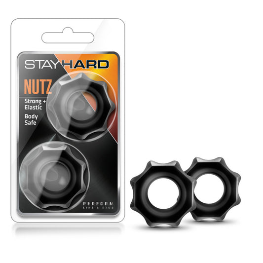 Blush Novelties | Stay Hard Nutz Black Cock Rings - Set of 2