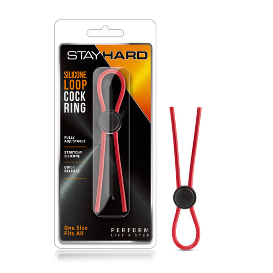 Blush Novelties | Stay Hard - Silicone Loop Cock Ring - Red Adjustable Lasso Cock Ring