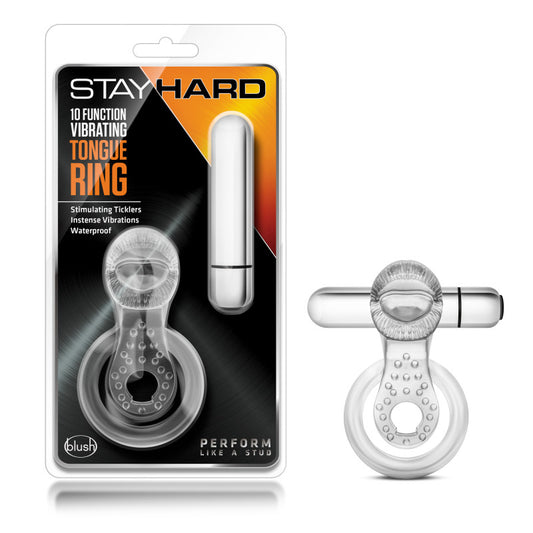 Blush Novelties | Stay Hard 10-Function Vibrating Tongue Ring - Couples Vibrating Cock Ring