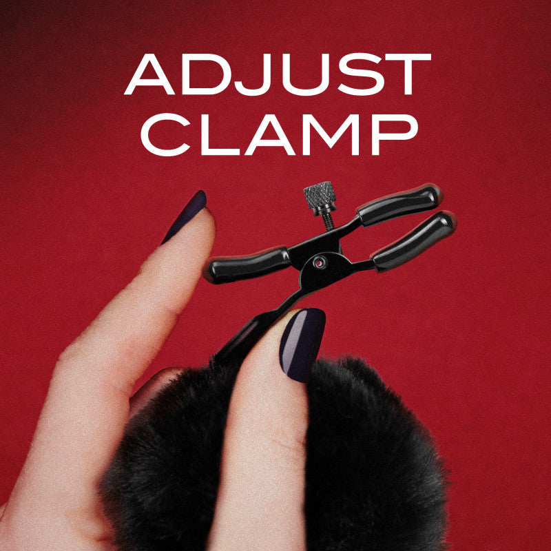 Blush Novelties | Noir Pom Adjustable Nipple Clamps - Black Furry Nipple Clamps